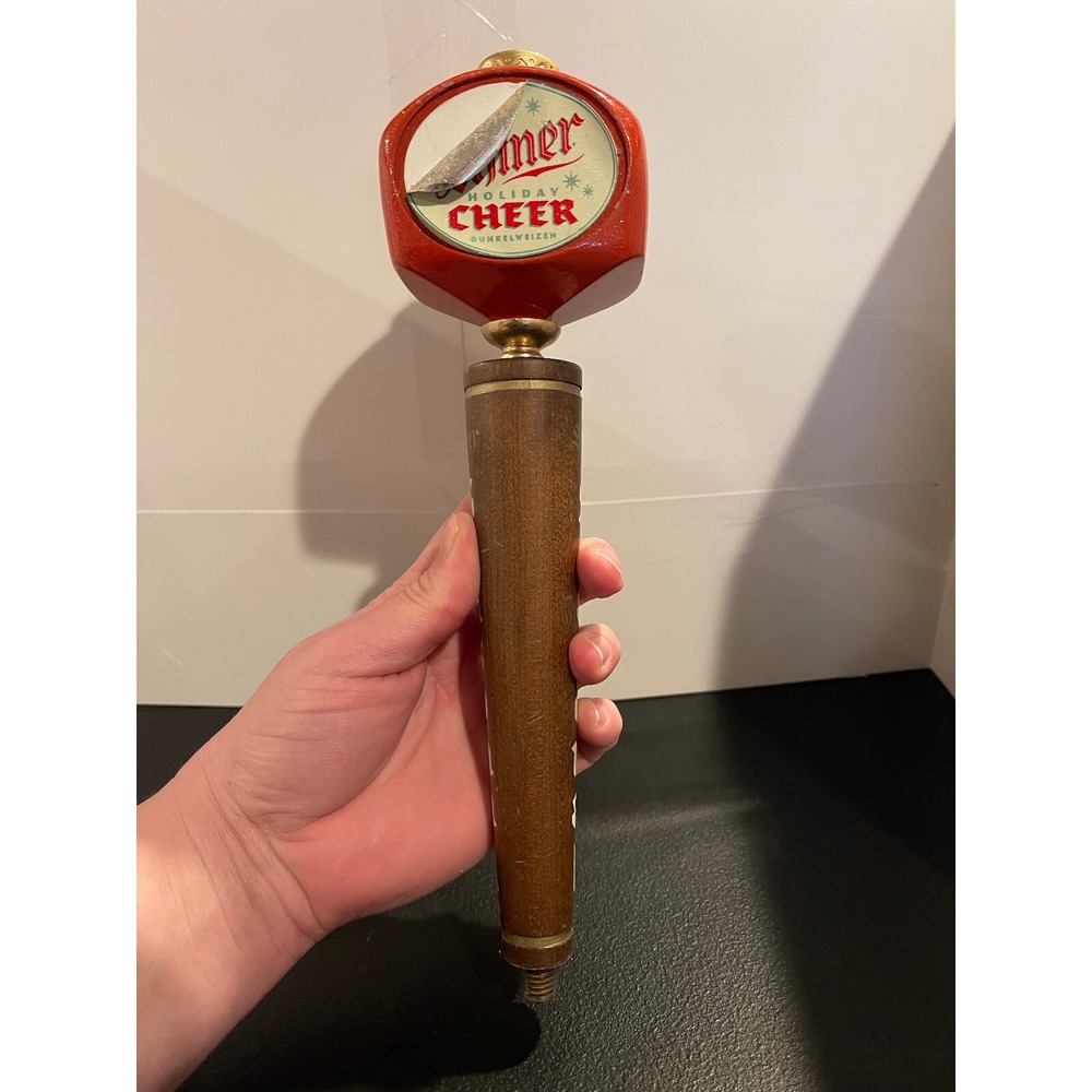 Shiner Seasonal Holiday Cheer Dunkelweizen Beer Tap Handle Wood Red Topper